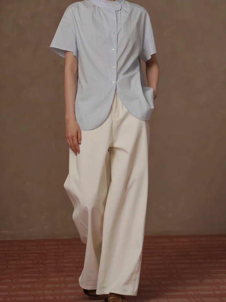 High waisted ivory cotton denim straight pants 7