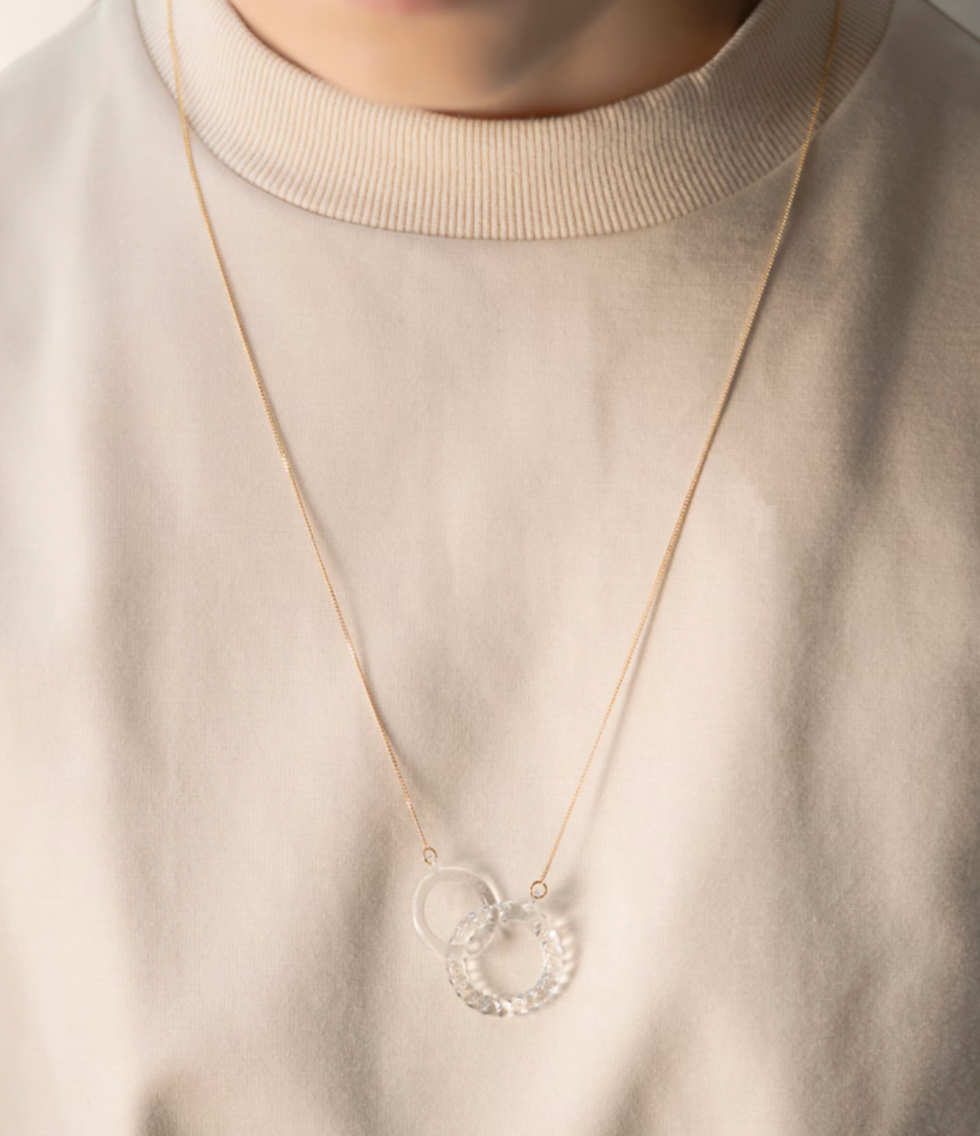 Thumbnail: Handmade Hario engraved interloop rings glass necklace