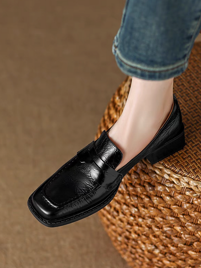 Ruffled calf leather square toe penny saver loafers 4