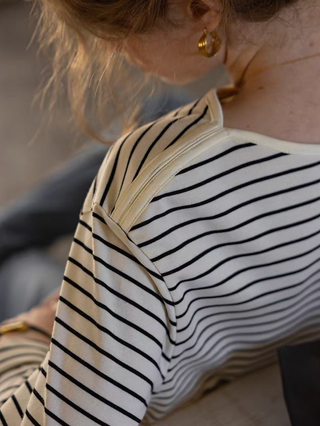 Striped embroidered sail boat cotton two way tee 7