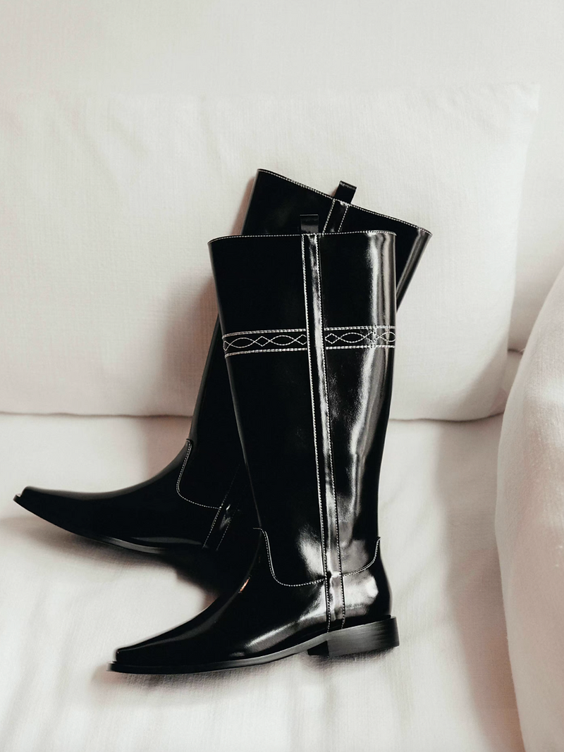 Made in Italy Italian calf leather embroidered stitched knee boots 12