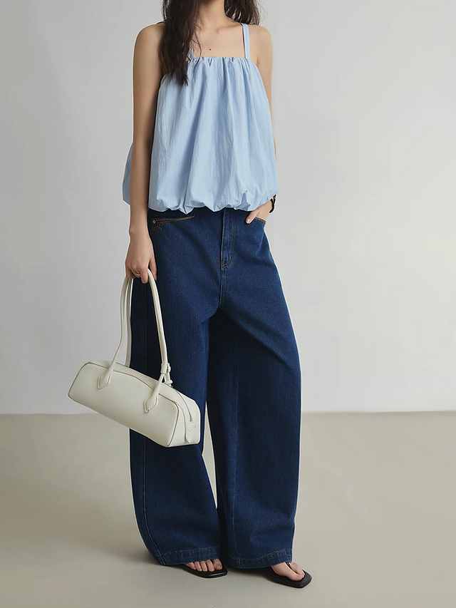 Pastel blue back adjusted back buttoned strap rayon poly camisole 5