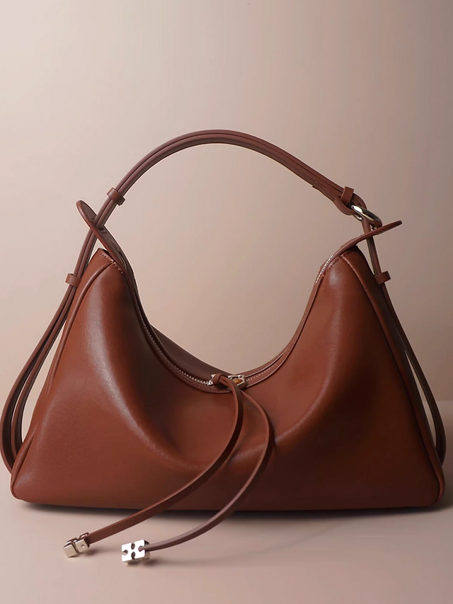 Smooth calf leather drape zipper hobo shoulder + crossbody bag 3