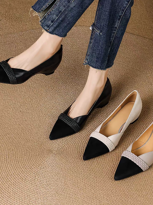 Bicolor lambskin suede weaved pointy shoes 9