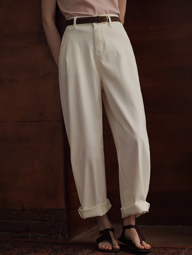 High waisted ivory diagonal denim high rise straight pants 9