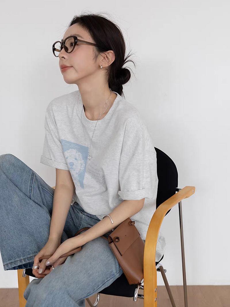 Doggie print cotton crewneck tee 10