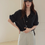 Thumbnail: Linen tencel shell buttoned mid length shortsleeved shirt