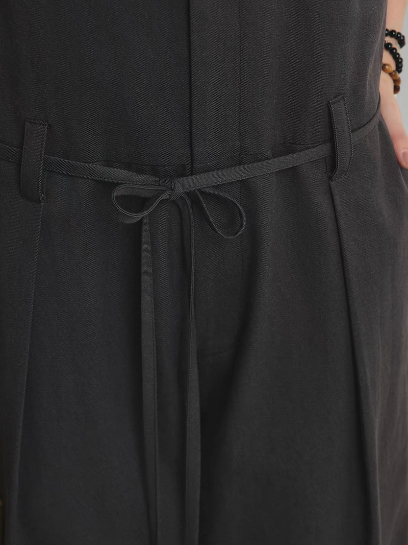Charcoal cotton rayon U neck belted overalls 9