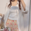 Thumbnail: White embroidered crochet cotton linen floral mid length shirt