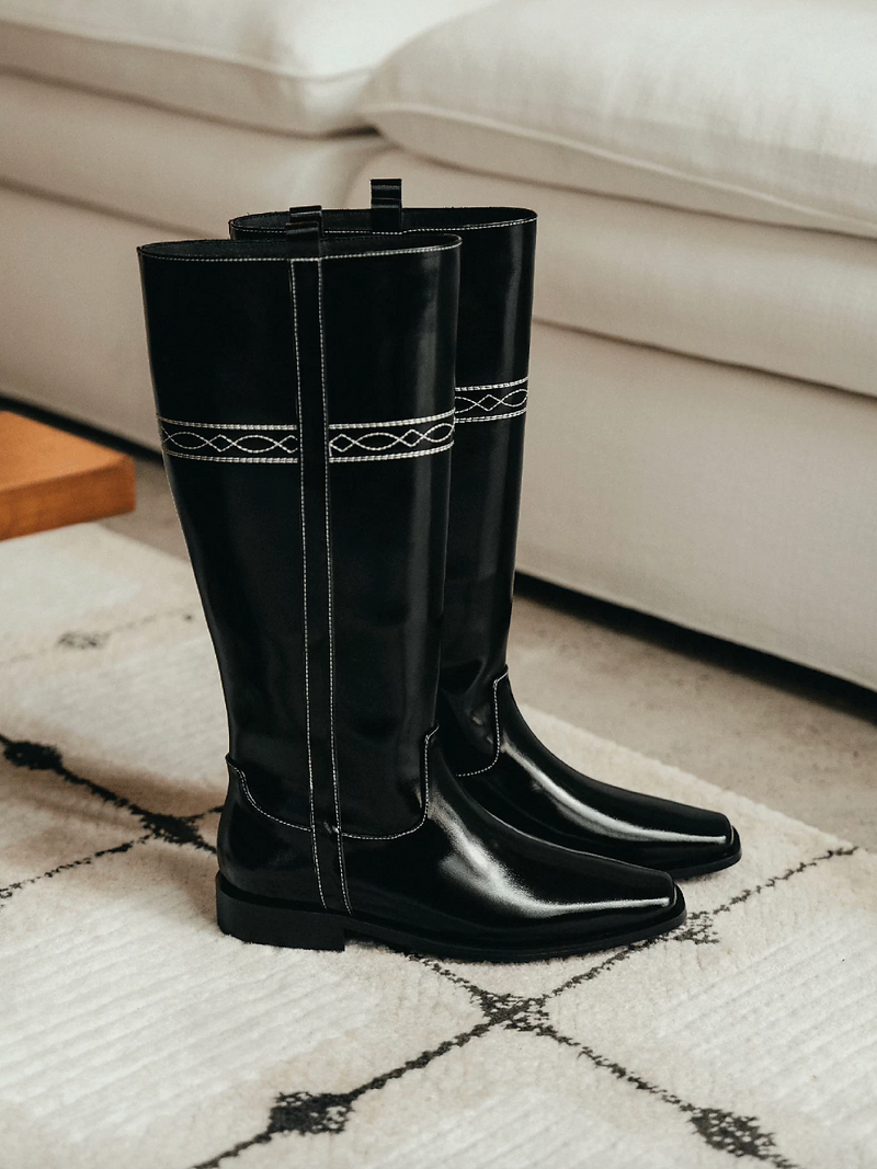 Made in Italy Italian calf leather embroidered stitched knee boots 1