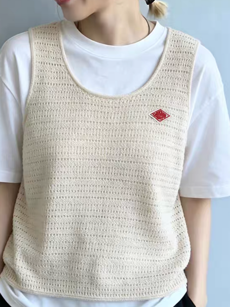 DANTON cotton wool linen tencel U neck crochet vest 1
