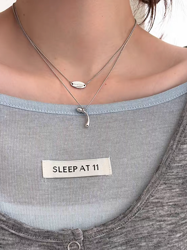 925 Silver double layers engraved pin & curved pin necklace