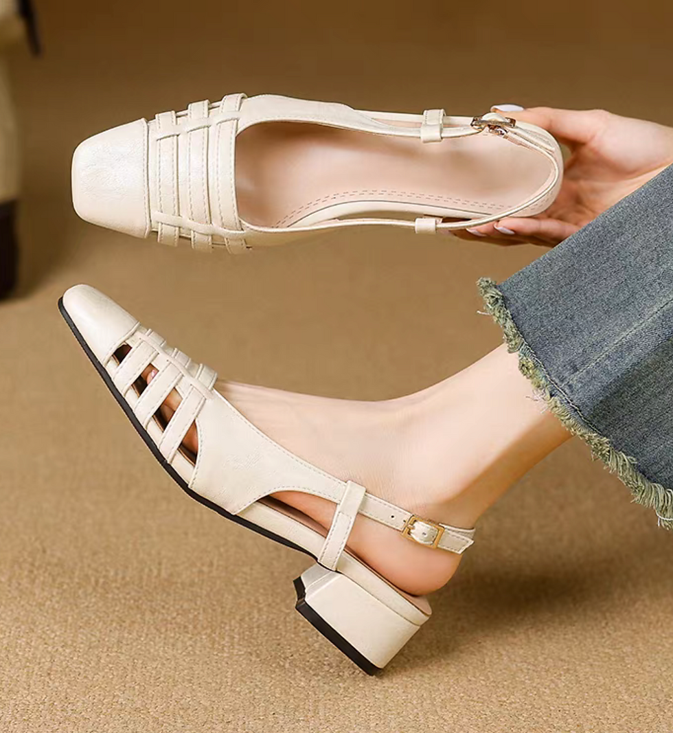 Thumbnail: Calf leather weaves sling back low heel sandals