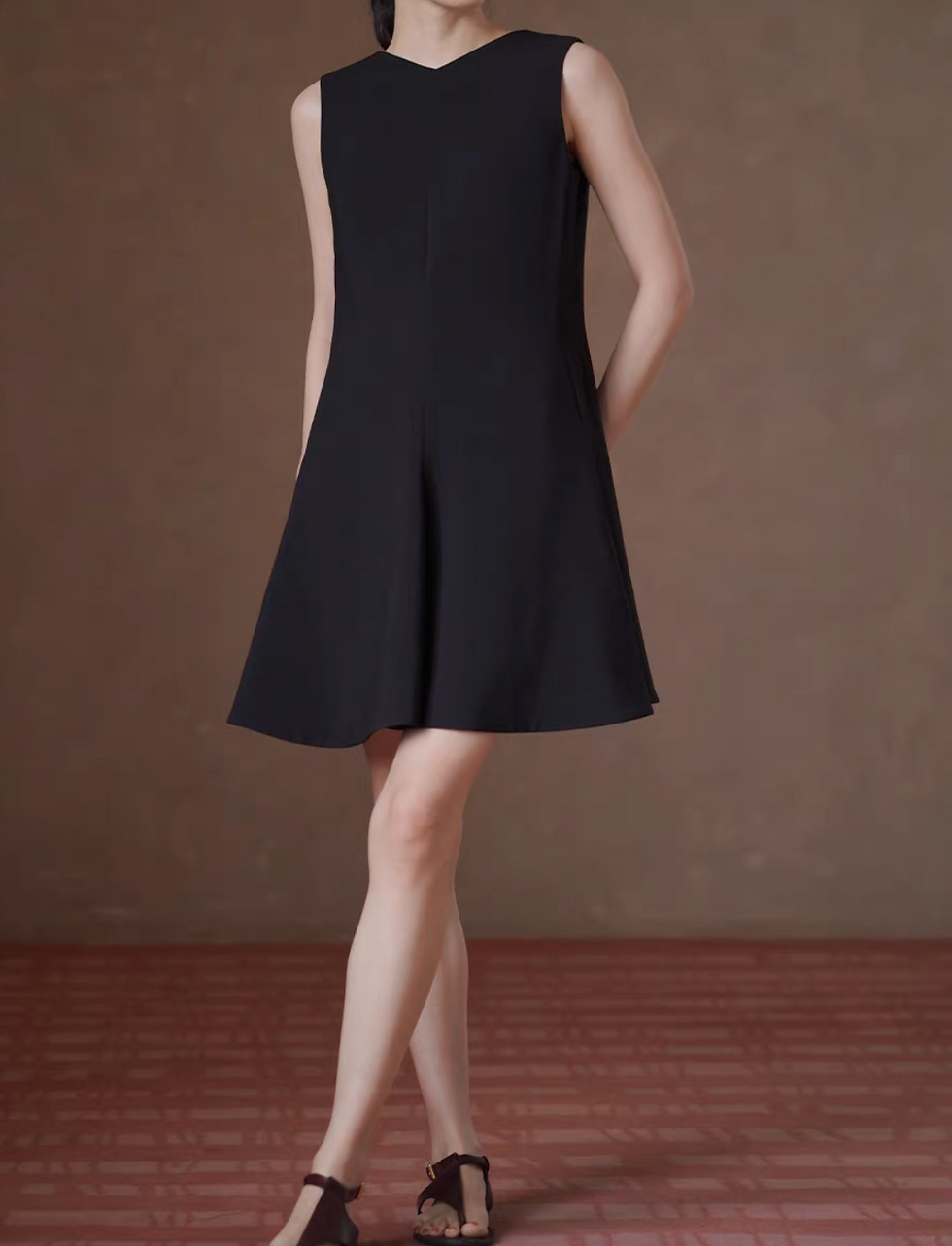 Thumbnail: Poly rayon V neck low back little black dress