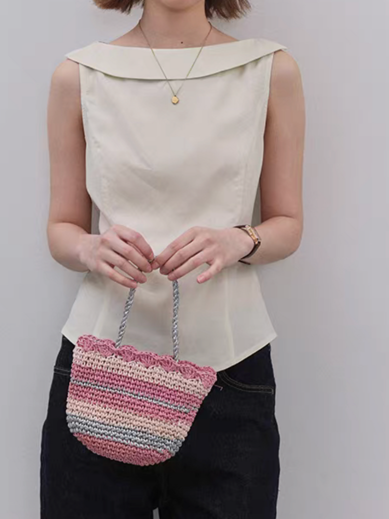 Folded asymmetric collar beige cotton slim cut vest 4