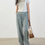 Thumbnail: High waisted greyish blue denim double contour pleated pants