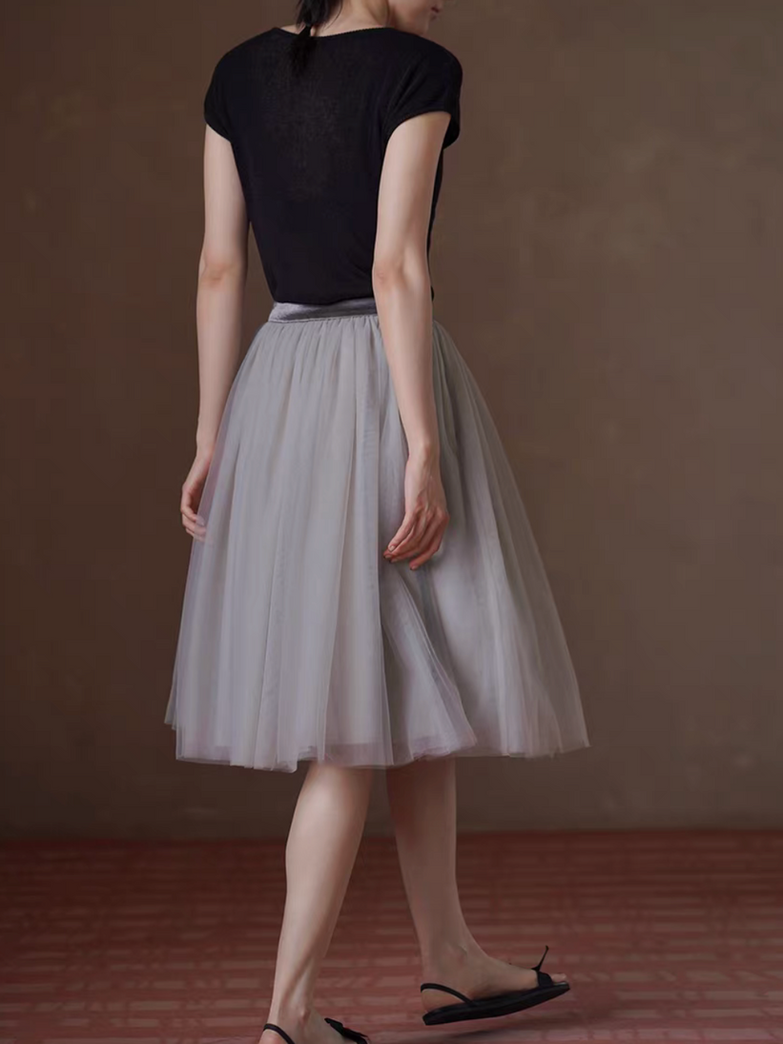 High waisted zipper beige grey organza valour belt table skirt 4