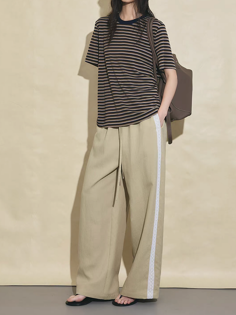 Navy mocha striped crewneck wool rayon poly tee 2