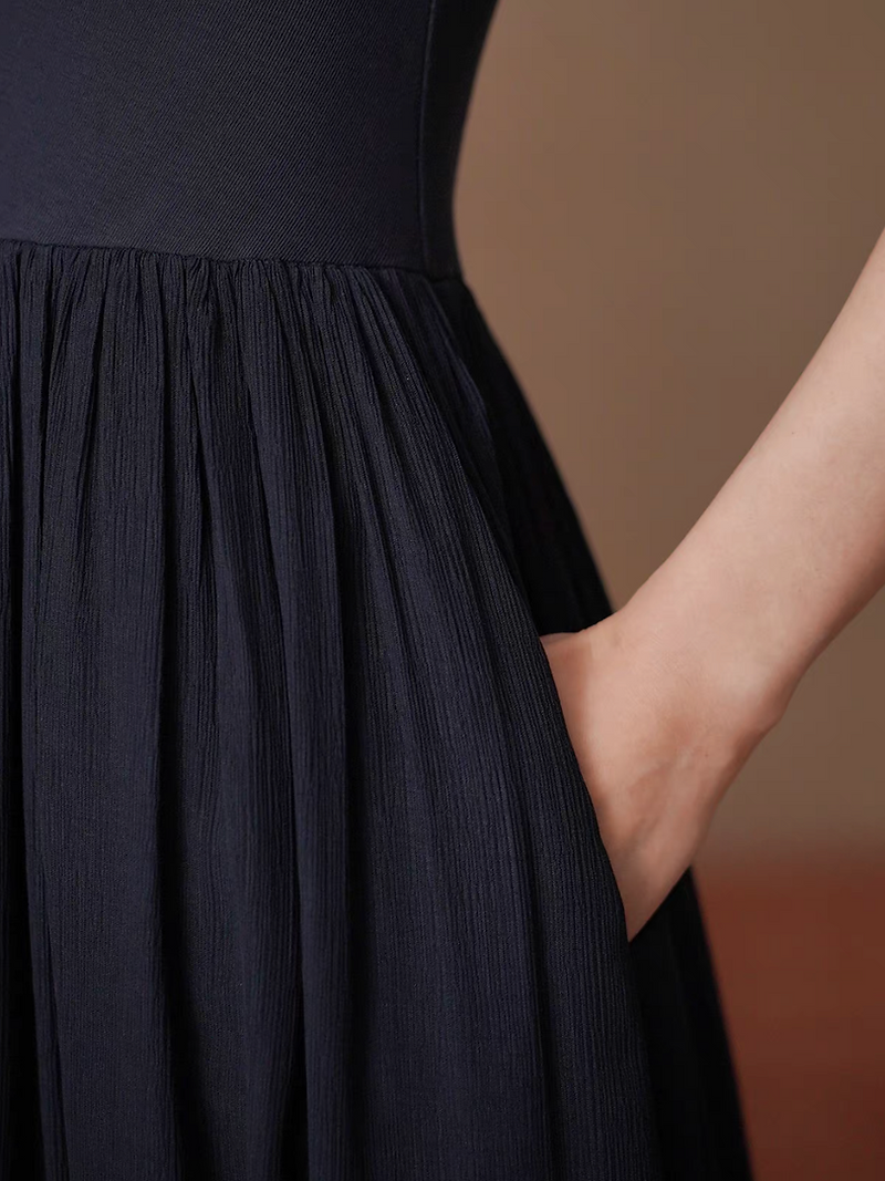 Navy cotton ruffle poly docking front twist shortsleeved dress 6