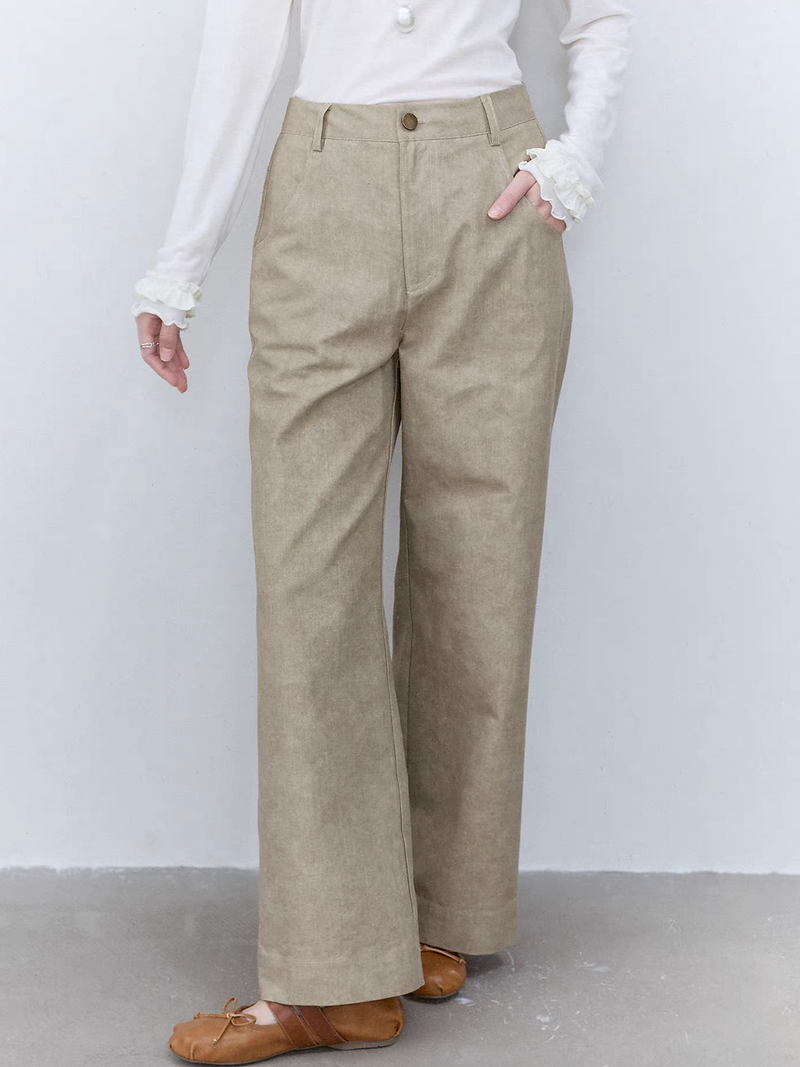 Khaki beige high waisted cotton pants 6