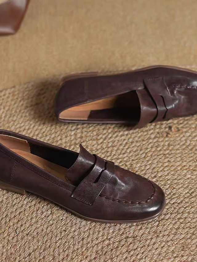 Stitched trim calf leather penny saver loafers 6