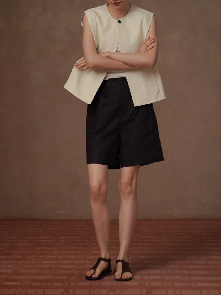 Overlapping single buttoned contour cotton rayon side pockets vest 4