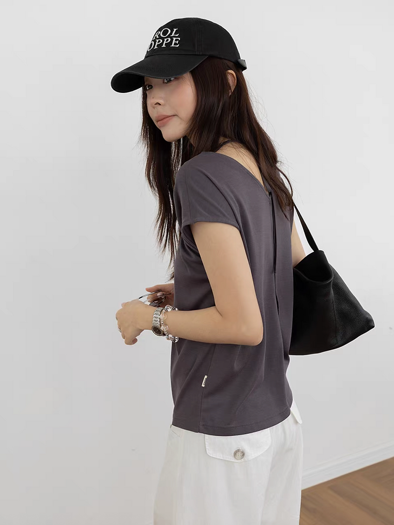 Lyocell cotton poly back adjusted strap U neck tee 10