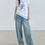 Thumbnail: Floral paint denim high waisted acid washed pants