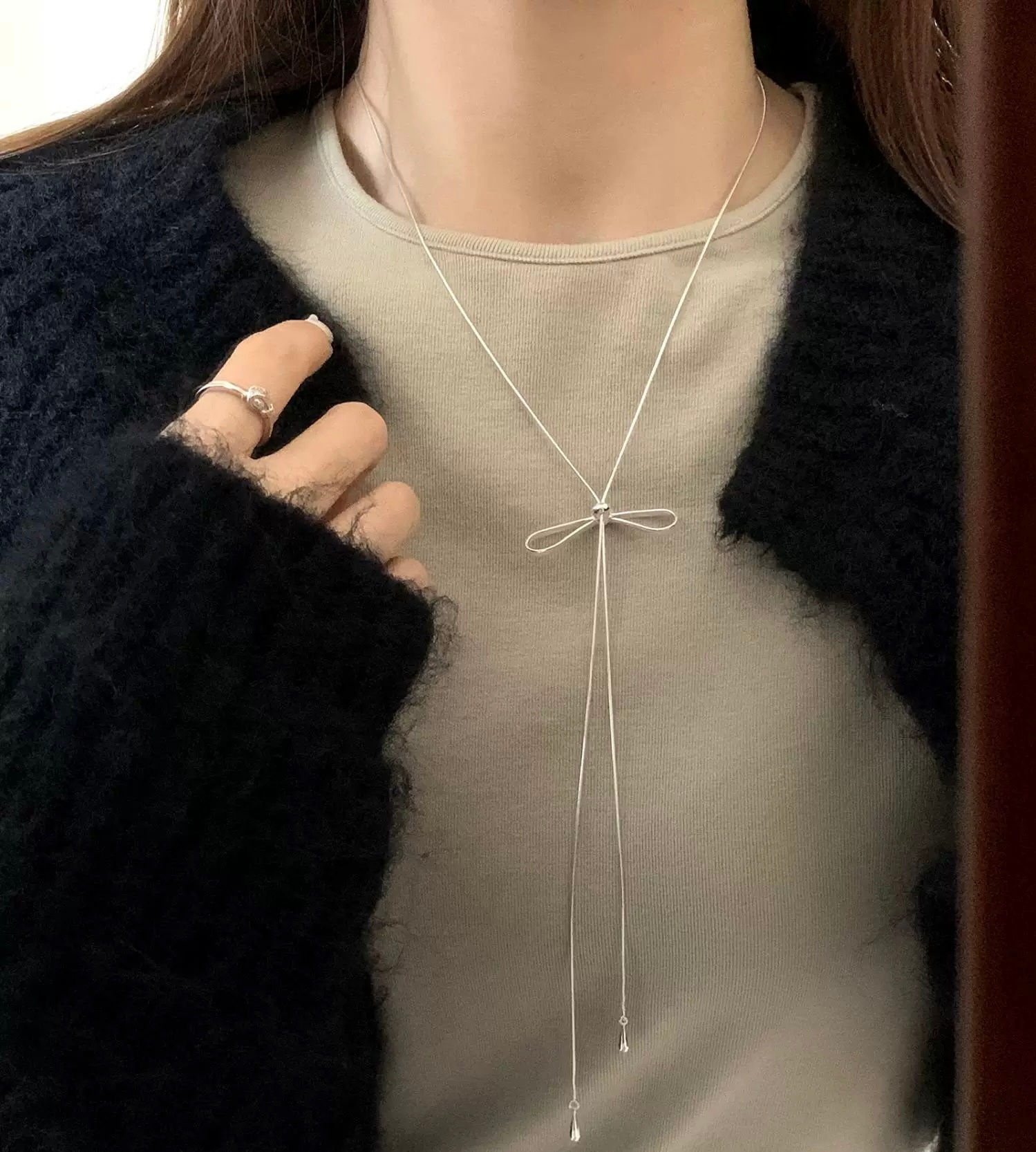 925 silver drape ribbon necklace 