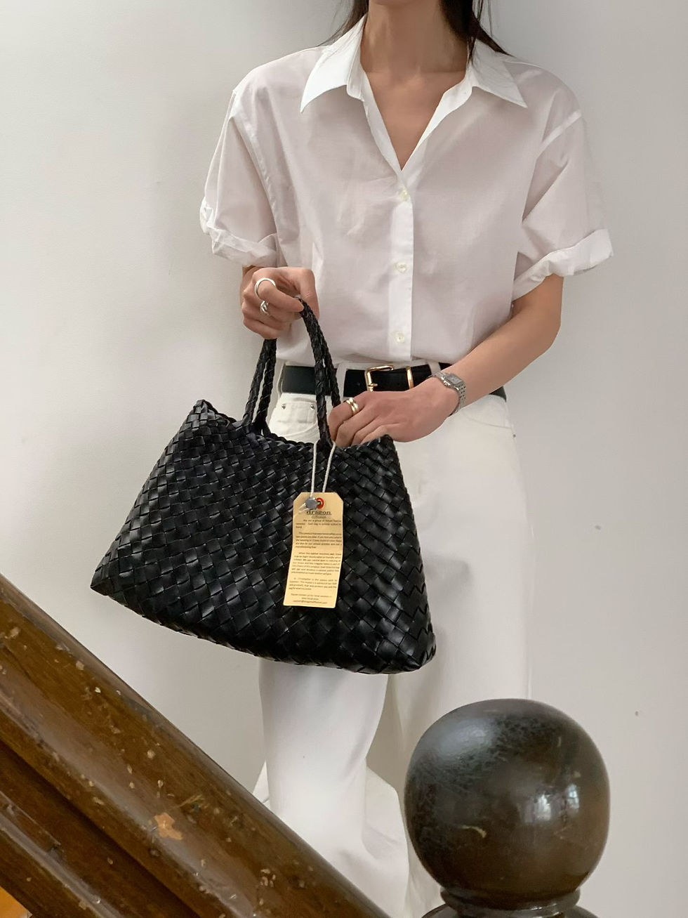 Thumbnail: Rolled sleeves cotton buttoned back knot shirt