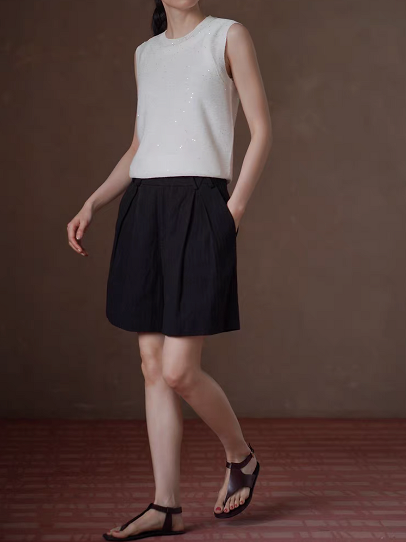 Ivory cotton acrylic sequins knitted crewneck vest 5