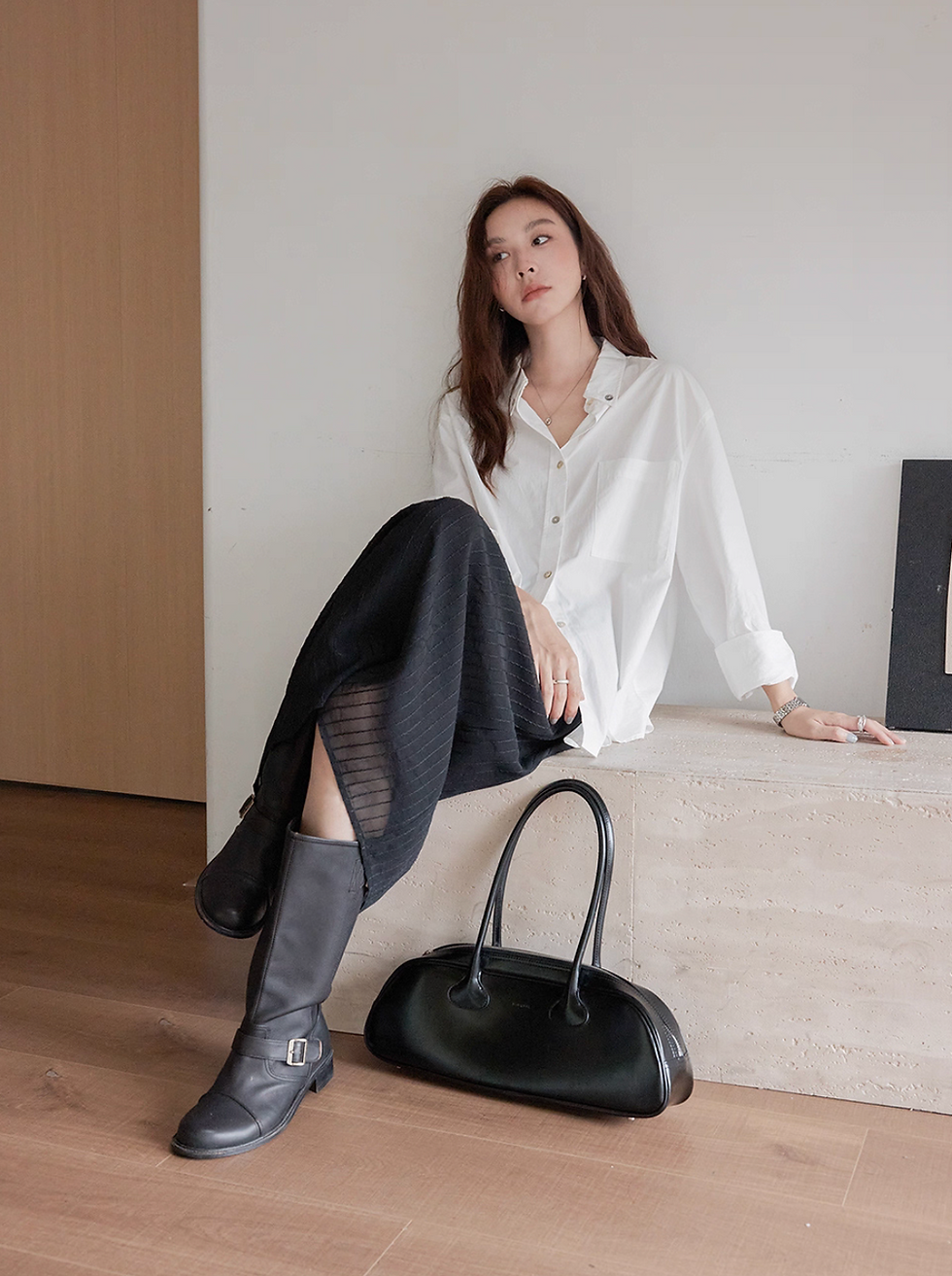 Thumbnail: Elasticated tencel cotton poly lined A line skirt