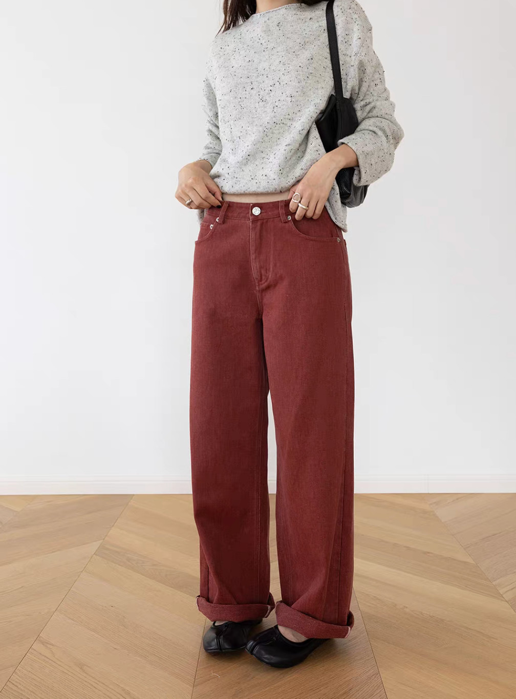 High waisted cotton lyocell denim straight pants