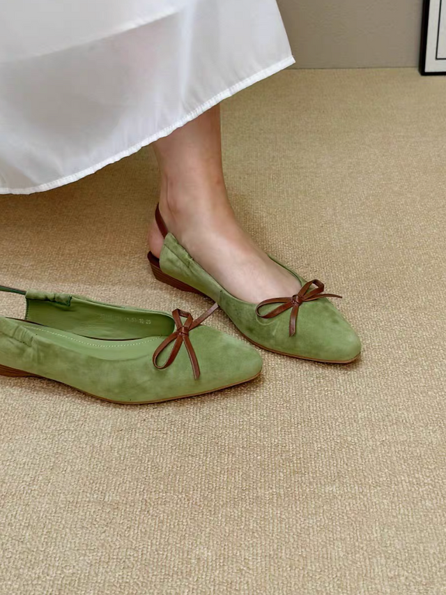 Suede lambskin sling back ribbon pointy shoes 9