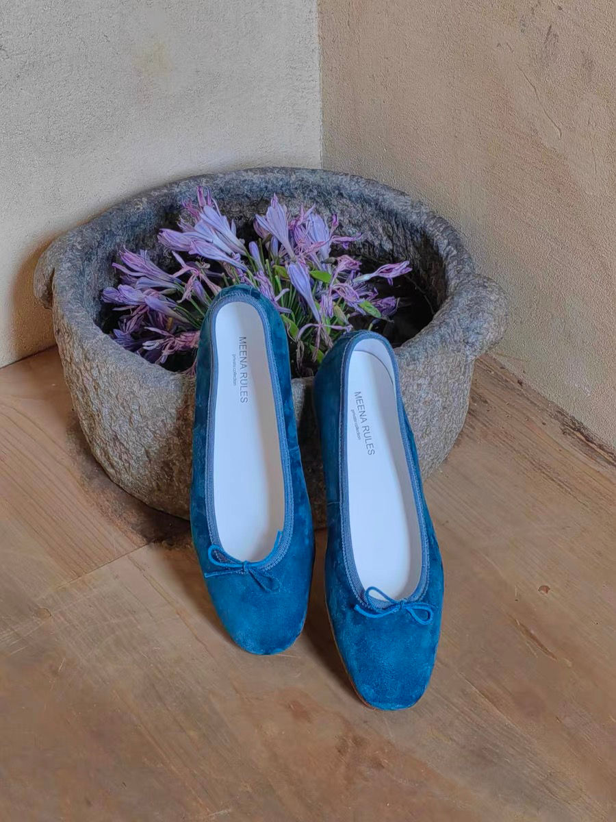 Thumbnail: Made in Spain Italian lambskin suede ribbon flats