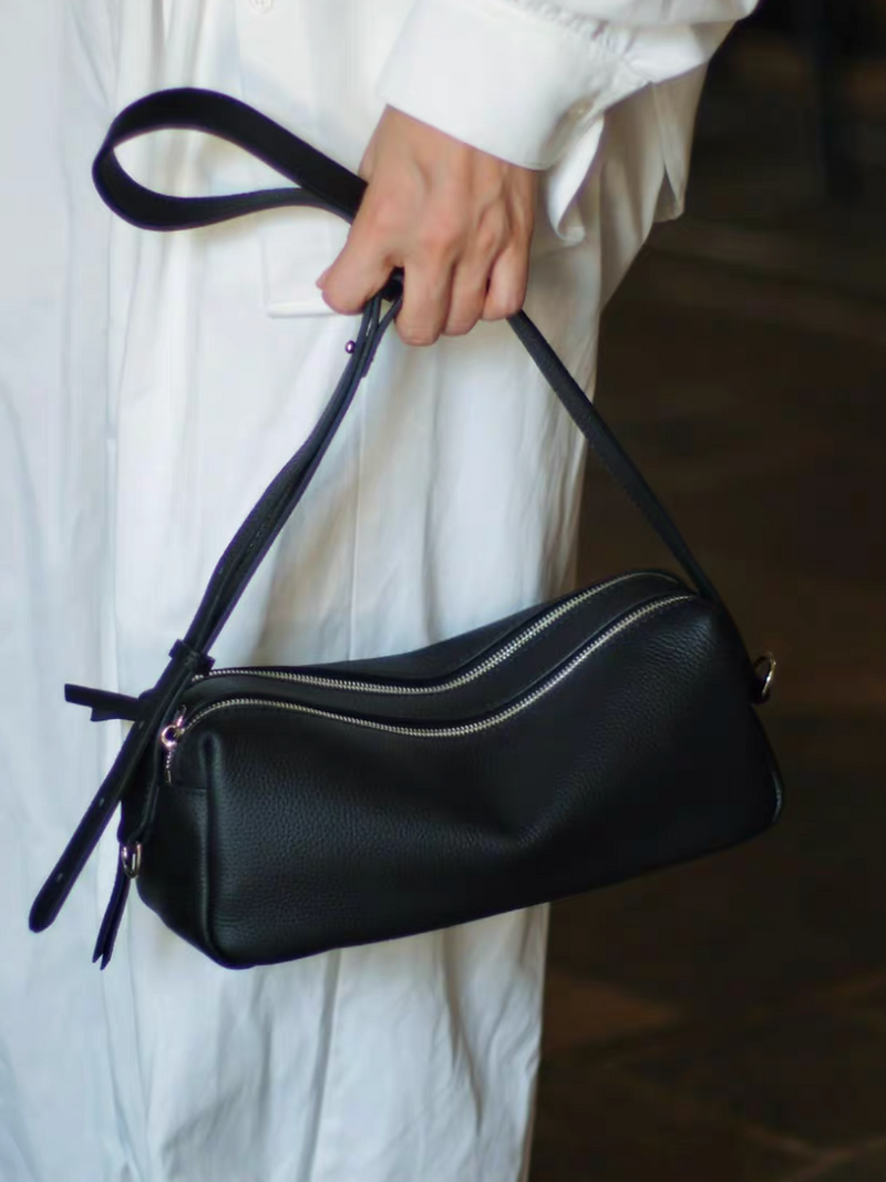 Toga embossed calf leather zipper drape baguette shoulder + crossbody bag 3