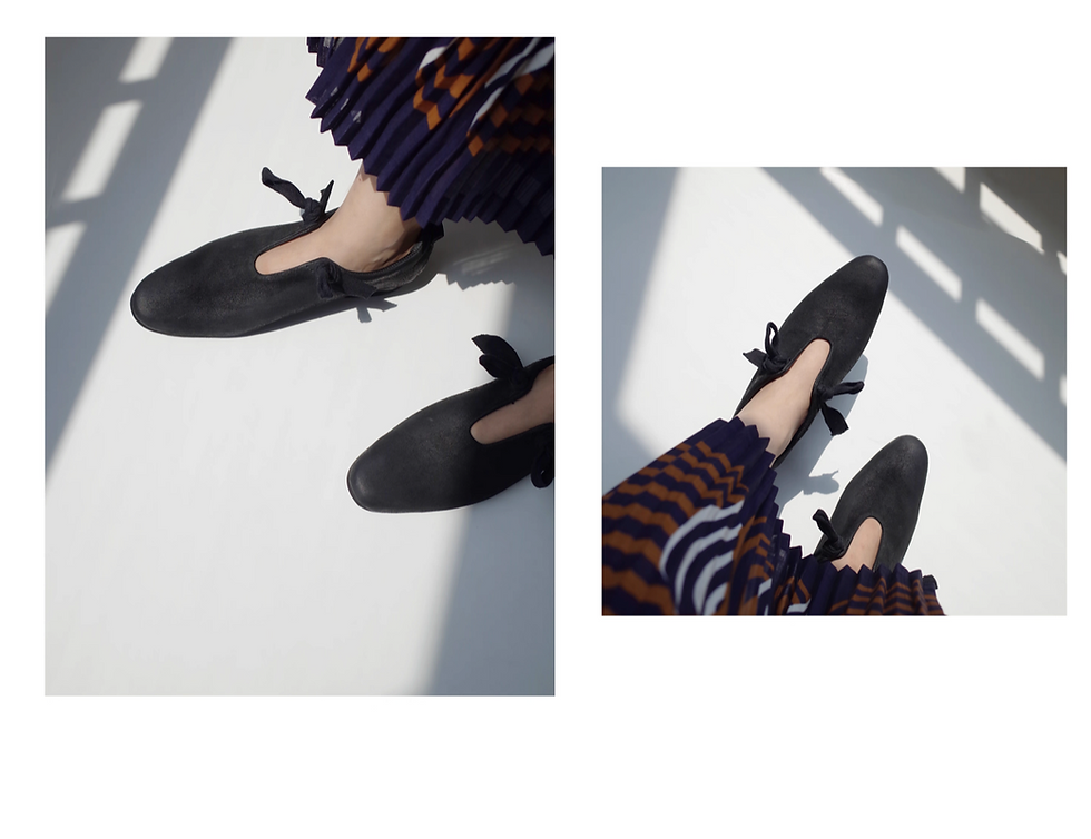 Thumbnail: Made in Paris Italian black calf leather suede ribbon crochet shoes / loafers