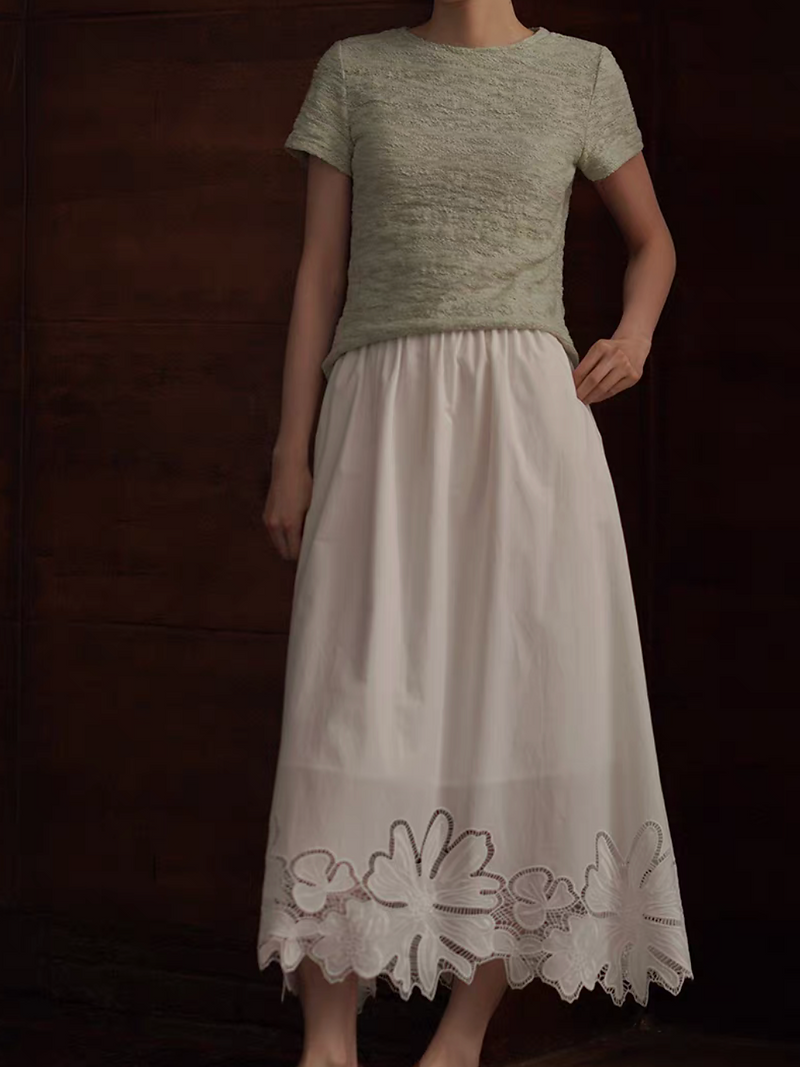 Elasticated ivory floral crochet wavy trim lined table skirt 7