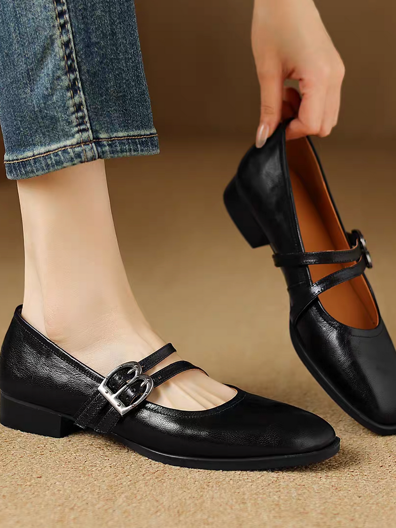 Embossed lambskin double buckles & straps Mary Janes 3