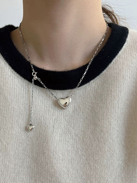 Twin hearts 925 silver drape necklace 