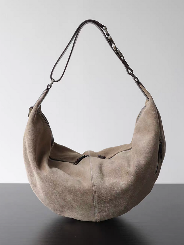 Smooth soft calf leather zipper crescent drape shoulder + crossbody bag 15