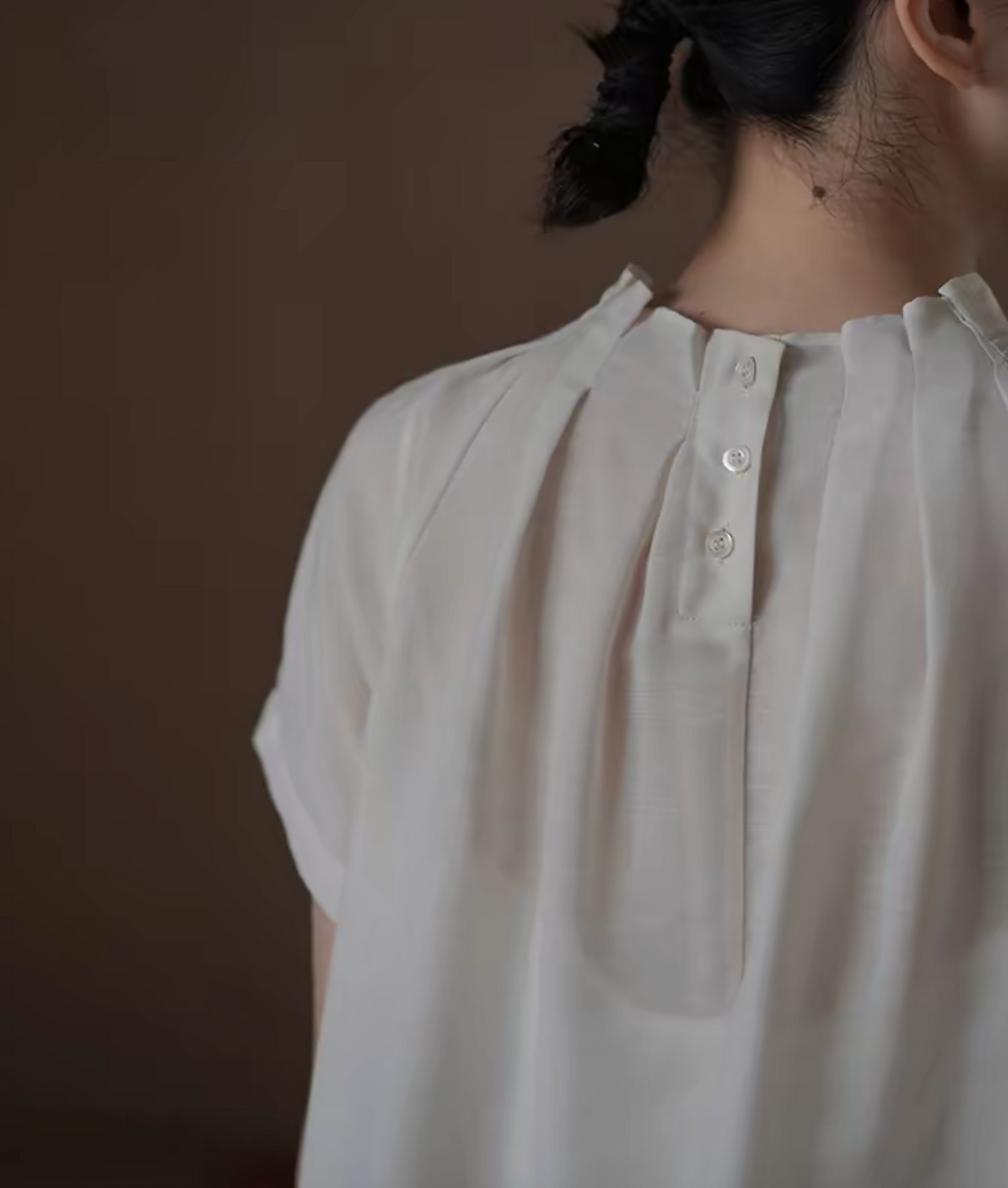 Thumbnail: Linen rayon pleated back shell buttoned sheer blouse + camisole set