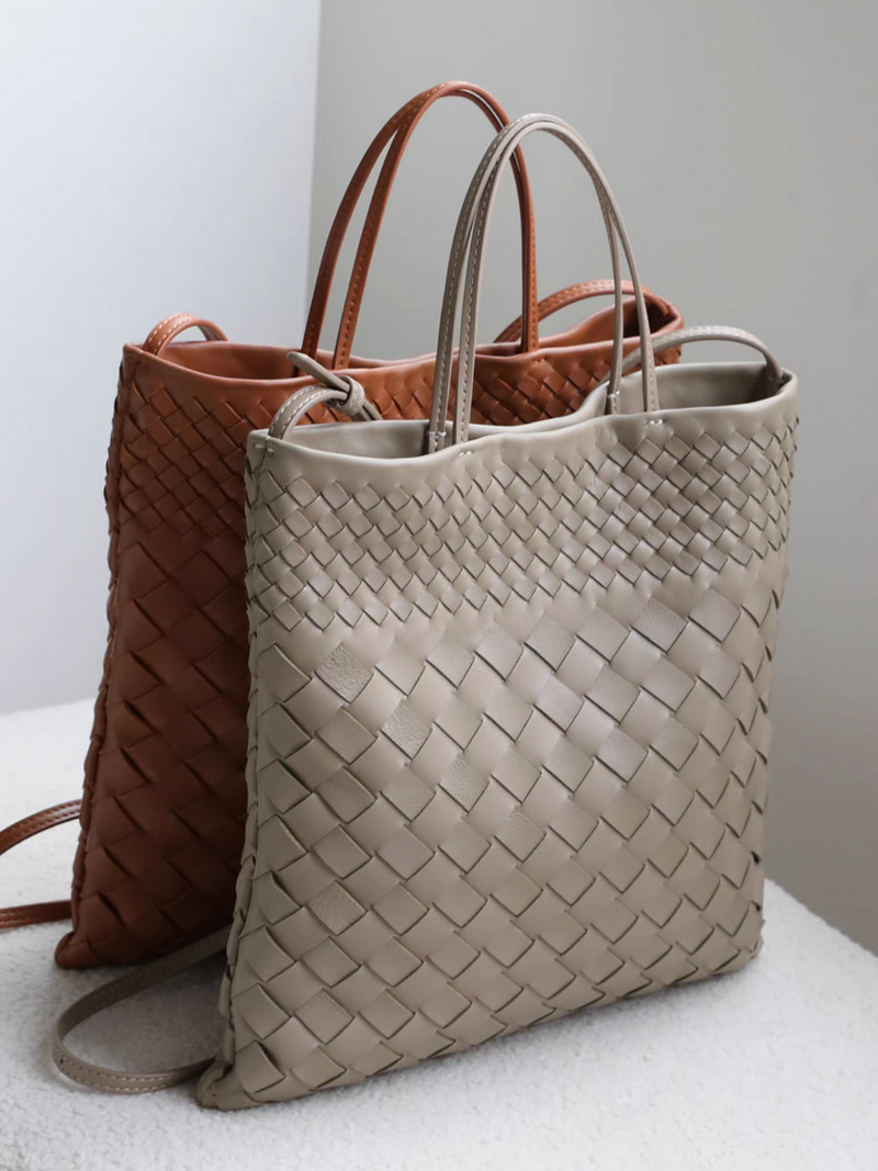 Lambskin weaved handle + crossbody totebag 1