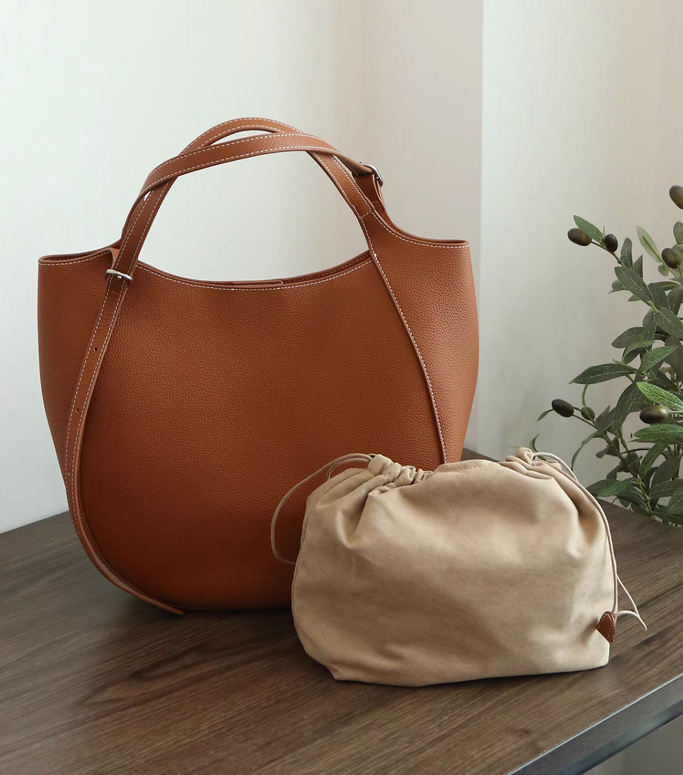 Thumbnail: Grain calf leather white stitched saddle bucket handle / crossbody bag