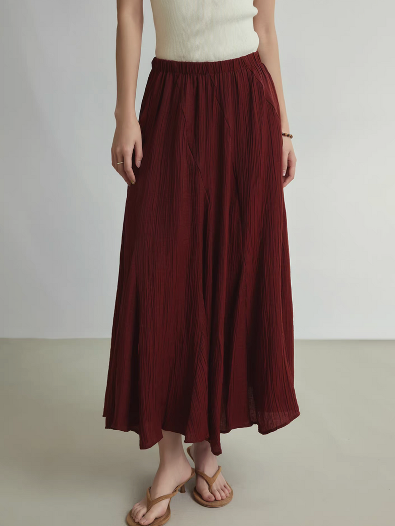 Burgundy lyocell rayon elasticated diagonal seam mermaid skirt 2