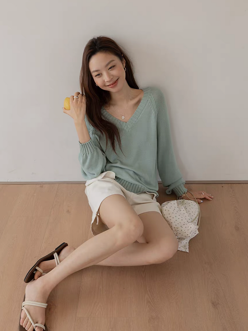 Poly rayon acrylic knitted V neck jumper 6