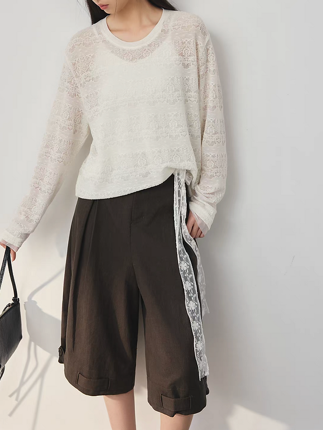 Floral crochet ivory crewneck tencel wool rayon tee / blouse 3