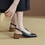 Thumbnail: Lambskin sling back wood heel shoes / sandals
