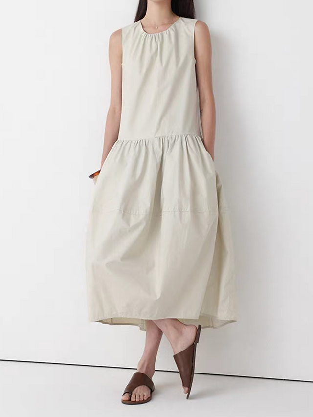 Pure cotton back zipped puff maxi sleeveless dress 9