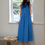 Thumbnail: Cornflower blue pleated sleeveless cotton linen dress